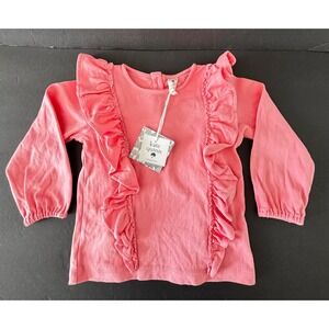 Kate Quinn Girls Top‎ Size 3T Pink Organic Cotton Ruffle Long Sleeve Top New